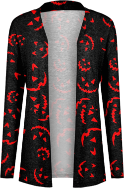 DENGDENG Womens Halloween Cardigan Halloween Pumpkin Bats Print Long Sleeve Sweaters Cardigans Lightweight Open Front Vintage Jackets Fashion Red S