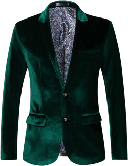 THWEI Mens Velvet Blazer Slim-Fit Fashion Solid Suit Jacket Small Green