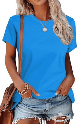 SMENG Women's Cotton Crewneck T-Shirts Short Sleeve Basic Solid Color Tee Classic-Fit Shirt Breathable Comfy Summer Top XX-Large A8-azure Blue