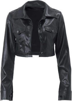 Women Cropped Leather Jackets, Faux Leather Motorcycle Jacket Moto Biker Coat Y2k Short Lightweight Bomber Coats Large Black