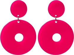 Retro Simple Acrylic Neon Earrings Hollow Round Dangle Drop Earrings for Women Girls Resin Geometric Statement Earrings 70s 80s Earrings Party Jewelry rose red