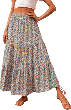 KIRUNDO Women's 2025 Spring Summer High Waist Boho Floral Maxi Skirt Casual Flowy Swing Pleated A Line Beach Long Skirts Medium Navy