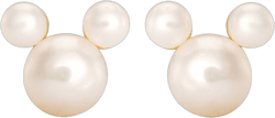Disney- Women's  Mickey Mouse 10kt Gold Freshwater Cultured Pearl Stud Earrings