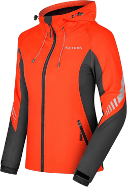 KUTOOK Women's Softshell Jacket with Hood, Lightweight Thermal Fleece Lined Windproof Water Repellent Coat for Hiking Running Small Orange