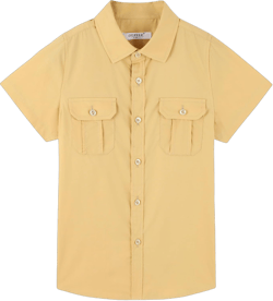 DILBYKE Boys Short Sleeve Dress Shirt Solid Button Down Uniform Casual Woven Shirts with Two Pockets 11-12 Years Yellow