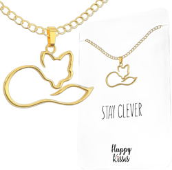 Happy Kisses Fox Necklace - Stay Clever Gift Card Message with Pendant - Charming Fox Charms Jewelry Décor for Women and Girls Gold