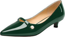ROSERWISH Womens Evening Dress Wedding Slip On Pointed Toe Patent Kitten Low Heel Pumps Shoes 1.5 Inch 12 Dark Green