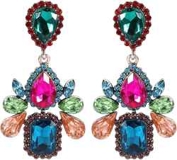 ASTRUE Bridal Rhinestone Teardrop Dangle Earrings,Multicolor Crystal Wedding Chandelier Earrings for Women in Pageant Party Valentine's Days Jewelry Accessory A-Multicolor