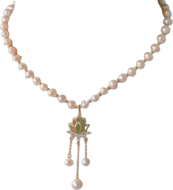 Choker Pearl Necklace for Women, 14K Gold Plated Handmade Simulated Shell Pearl Necklace Choker Dainty Toggle Clasp Initial Coin Pendant Pearl Necklace for Women Jewelry Gifts Green lotus flower