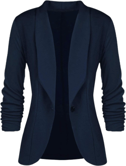 Women's Casual Work Office Elegant Open Front Shawl Lapel Stretch Blazer Jacket Long Sleeve One Button Suit Jackets X-Large Navy