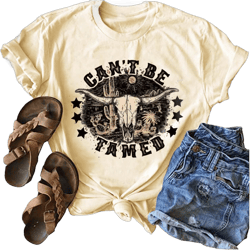 Western Cowboy T-Shirt for Women Cowgirl Rodeo Casual Shirts Vintage Desert Cactus Graphic Tee Tops Beige X-Large