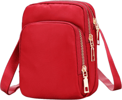 Tuobarr Crossbody Bags for Women, Small Side Shoulder Bag, Crossbody Bag Women Nylon, Travel Mini 3 Layer Zipper Wallet Bag, Passport Holder Red