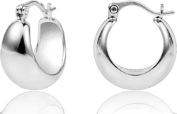 KISSPAT Sterling Silver Chunky Hoop Earrings for Women Hypoallergenic Thick Huggie Earring Wide Hoops Everyday Hoop Earrings Silver Glossy
