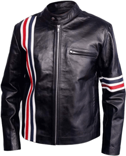 Mens Cafe Racer Easy Rider Cow Leather Vintage Biker Jacket with USA Flag,XXS-3XL 3X-Large Black