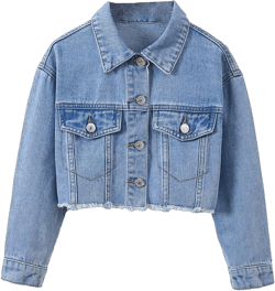 Verdusa Girl's Raw Hem Long Sleeve Single Breasted Crop Denim Jacket Outerwear 9 Years Light Blue