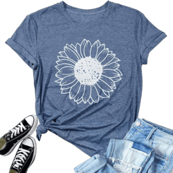 Women's Summer Tops Sunflower T Shirts for Women Cute Graphic Loose Tees Crew Neck Short Sleeve Casual Tops X-Large Light Blue(sunflower)