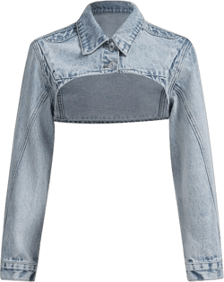 SweatyRocks Women's Long Sleeve Button Down Jean Jacket Casual Super Crop Denim Coat Large Light Wash