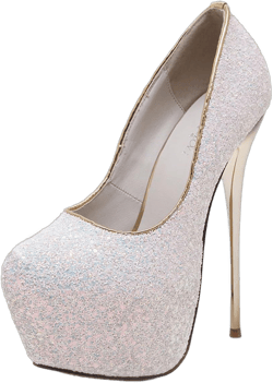 JOEupin Women's Sequin Platform Glitter Pumps Stiletto High Heel Closed Toe Sexy Party Dress Shoes 10.5 White