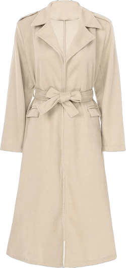 Womens Casual Long Trench Coat Open Front Lapel Overcoat Windproof Classic Peacoat with Self-Tie Belt X-Large Beige