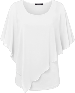 Lotusmile Women's Lightweight Flowy Shirt Double-Layered Printed Chiffon Poncho Blouse Top Pearl White XX-Large