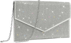 CARIEDO Women's Evening Bag Elegant Clutch Delicate PU Leather Flap Handbag Prom Wedding Party Silver