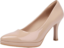 XIEDA Women's Pointed Toe Low Platform High Heels 3 Inch Patent Leather Pumps Classic Elegant for All Occasions 9 Nude