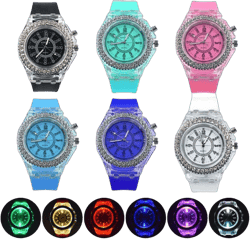 Weicam 6 Pack Women Men LED Luminous Colorful Lights Watches Unisex Jelly Analog Quartz Wrist Watches Wholesales Assort Set Bracelet