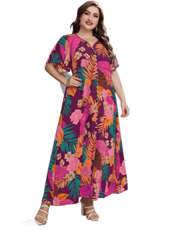SHEIN Mulvari Plus Size Women's Colorful Flower Printed Simple Daily Dress