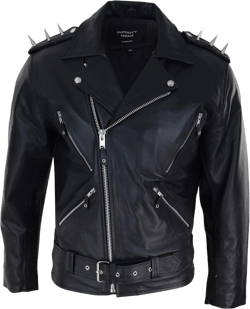 Mens Spike Hide Original Cross Zip Brando Biker Motorcycle Real Leather Jacket