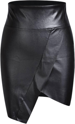 Women's Faux Leather Bodycon Mini Pencil Skirt Basic High Waist A-line Short Skirt Asymmetrical Hem Slim Wrap Skirt Medium Black
