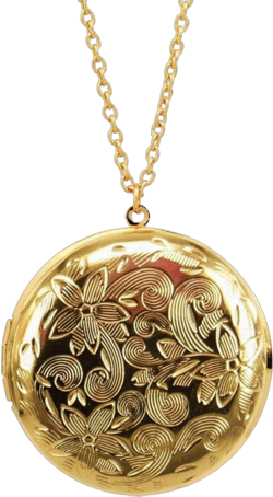 Vintage Engraved Flower Locket Picture Pendant Necklace Antique Carved Pattern Round Heart Pendant Necklace For Women Hold Picture Souvenir Memorial Jewelry Round Gold