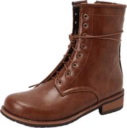 Women Classic Lace up Combat Ankle Boots with Low Chunky Heels 6 Brown