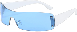 mincl Trendy Rimless Star Y2K Sunglasses for Women Men Shield Oversized Wrap Around Frameless Sunglasses UV400 Protective Blue