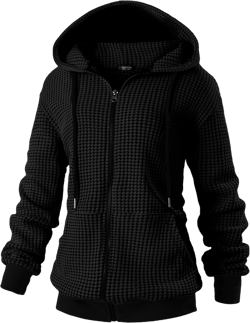 GIVON Women's Waffle Knit Zip Up Hoodie Comfortable Lightweight Jacket Hooded Sweatshirt Dcf303-black Medium