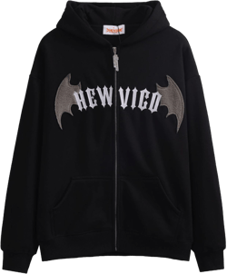 NIGEIYEME Unisex Bat Wing Letter Graphic Zip Up Hoodie Y2K Devil Retro Goth Harajuku Streetwear Oversize Top Jacket for Teens Medium Black