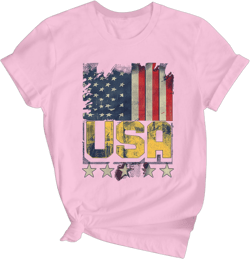 Womens USA Shirt 4th of July Memorial Day Shirts Casual Short Sleeve American Flag T-Shirt Cute Graphic Patriotic Tops Large B01~pink