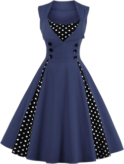 Ollysqiar Maxi Dresses for Women 2023,Women's Polka Dot Retro Vintage Style Cocktail Party Swing Dress Small Bu2-c