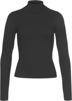 LASCANA Women's Ribbed Turtleneck Sweater Solid Black 12/14