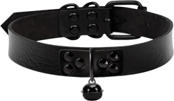 Black Leather Choker Collar with Bell,Gothic Punk Soft Adjustable PU Necklace Cosplay Jewelry Gift for Women Ladies
