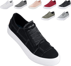 JENN ARDOR Women's Stylish Slip On Sneakers No Laces Elastic Low Top Canvas Sneakers Trendy Flats Comfortable Casual Walking Shoes