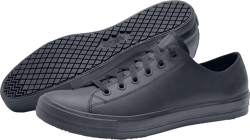 Shoes for Crews Delray, Men's, Women's, Unisex Leather Work Shoes, Slip Resistant, Water Resistant, Black, Men's 3.5 / Women's 5