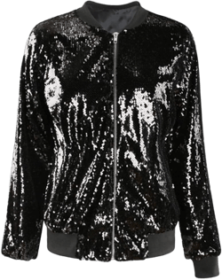 Cresay Women's Sequin Fitted Long Sleeve Zipper Blazer Bomber Jacket Small D Black