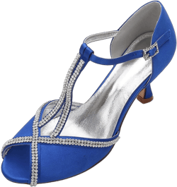 Women Peep Toe Rhinestone Dance Shoes Satin T-Strap Salsa Ballroom Wedding Dancing Shoes 6 Blue