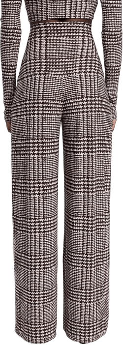 Norma Kamali Women's High Waist Pleat Pants Small Chocolate Glenn Plaid Tweed