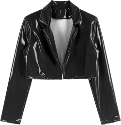 easyforever Women's Patent Leather Jacket Shiny Metallic Long Sleeve Cropped Motorcycle Coat X-Large Black