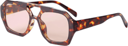 ADE WU Trendy Designer Hexagon Aviator Sunglasses for Women Thick Frame Double Bridge Geometric Sun Glasses Tortoiseshell / Orange