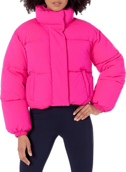 Amazon Essentials Women's Cropped Full-Zip Puffer Jacket (Quilted Matte or Sherpa Fleece) 3X Neon Pink