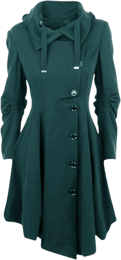 Women's Gothic Wool Blend Trench Coat Single Breasted Ruffle High Low Hooded Jackets Mid Long Pea Coat XX-Large Green