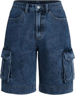 Women's Solid High Waist Straight Leg Jean Zipper Button Denim Shorts Cargo Bermuda Shorts with Pocket Medium Wash 28