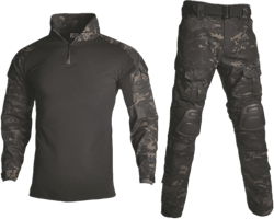TOMITANY Men's Tactical Suits 1/4 Zip Long Sleeve Military Combat Shirt and Pants Set Fitting Army Uniforms with Knee Pads Black Camouflage Small